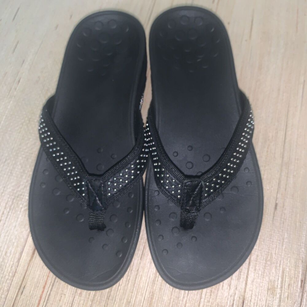 Vionic Kehoe Black Studded Platform Flip Flop Arch Support Comfort Resort Size 8